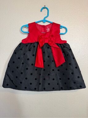 Girls 3T Red and Black Polka Dot Bow Dress